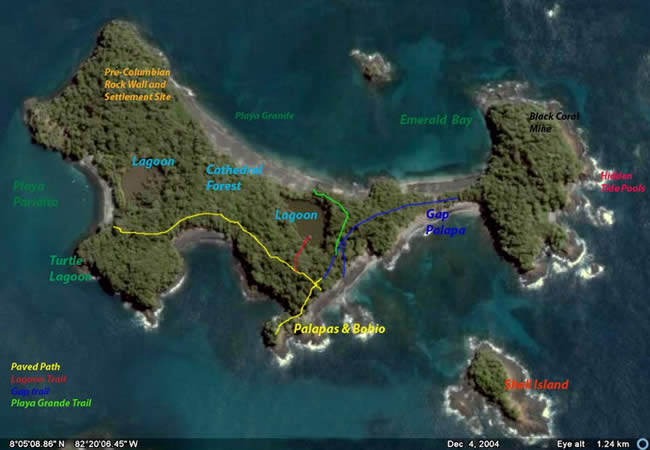 Carte de Paridita île dans le golfe de Chiriqui, au Panama